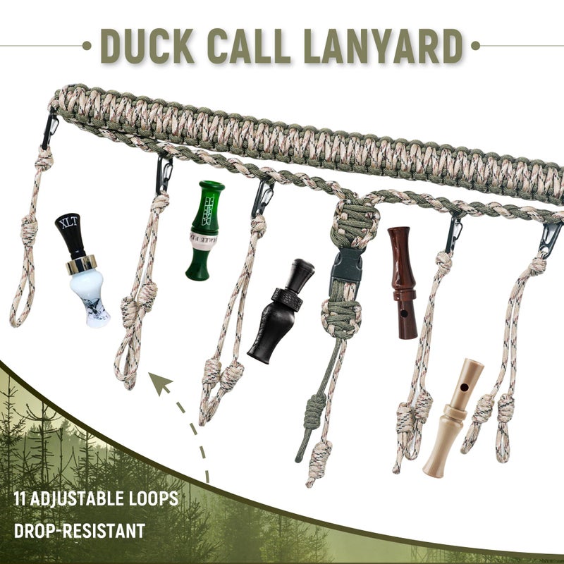 GLORYFIRE Duck Call Lanyard with Removable Drops Secures 5 Call Premium Military Grade Real Nylon Game Call Lanyard Hand Braided Camo 550LB Paracord Goose Calls for Hunting Predator Ducks Dog Whistle - Image 4